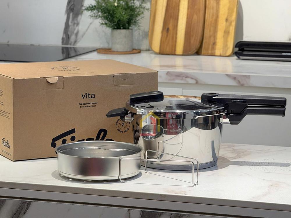 Nồi áp suất Fissler 4,5L Vitaquick Green kèm xửng hấp