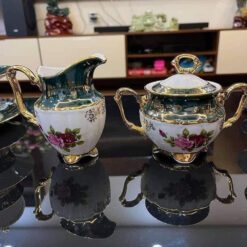 Bộ trà sứ mạ vàng men ngọc trai Tiệp Khắc BC36