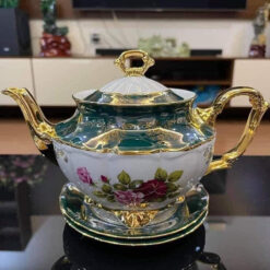 Bộ trà sứ mạ vàng men ngọc trai Tiệp Khắc BC36