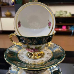 Bộ trà sứ mạ vàng men ngọc trai Tiệp Khắc BC36