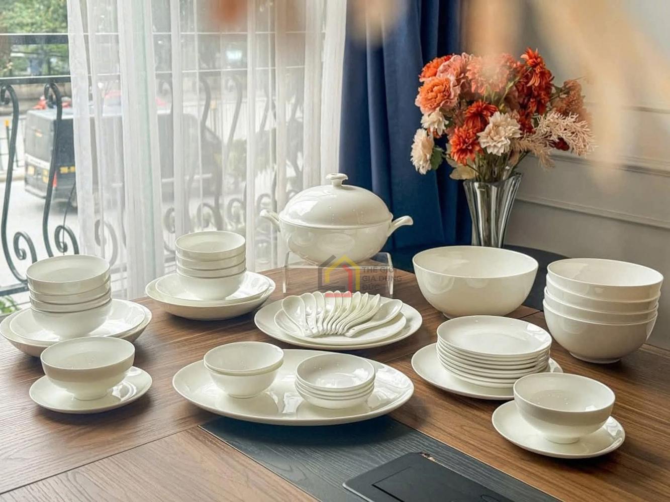 Set bát sứ Imperial 50 món trắng trơn