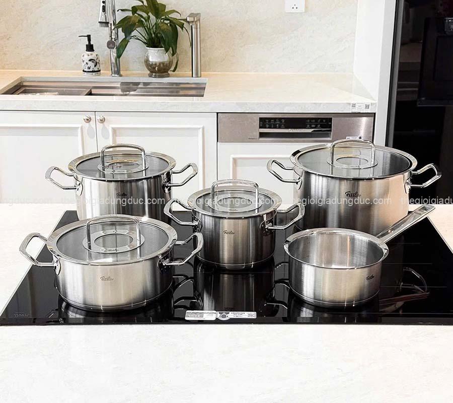 Bộ nồi Fissler Profi set 5 món vung kính (4 nồi, 1 quánh)