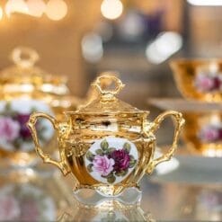 Bộ trà sứ mạ vàng men ngọc trai Tiệp Khắc BC126