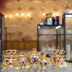 Bộ trà sứ mạ vàng men ngọc trai Tiệp Khắc BC126