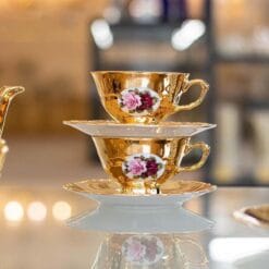 Bộ trà sứ mạ vàng men ngọc trai Tiệp Khắc BC126