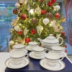 Bộ trà và kệ bánh Hoàng Gia viền bạc Spedona