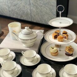 Bộ trà và kệ bánh Hoàng Gia viền bạc Spedona