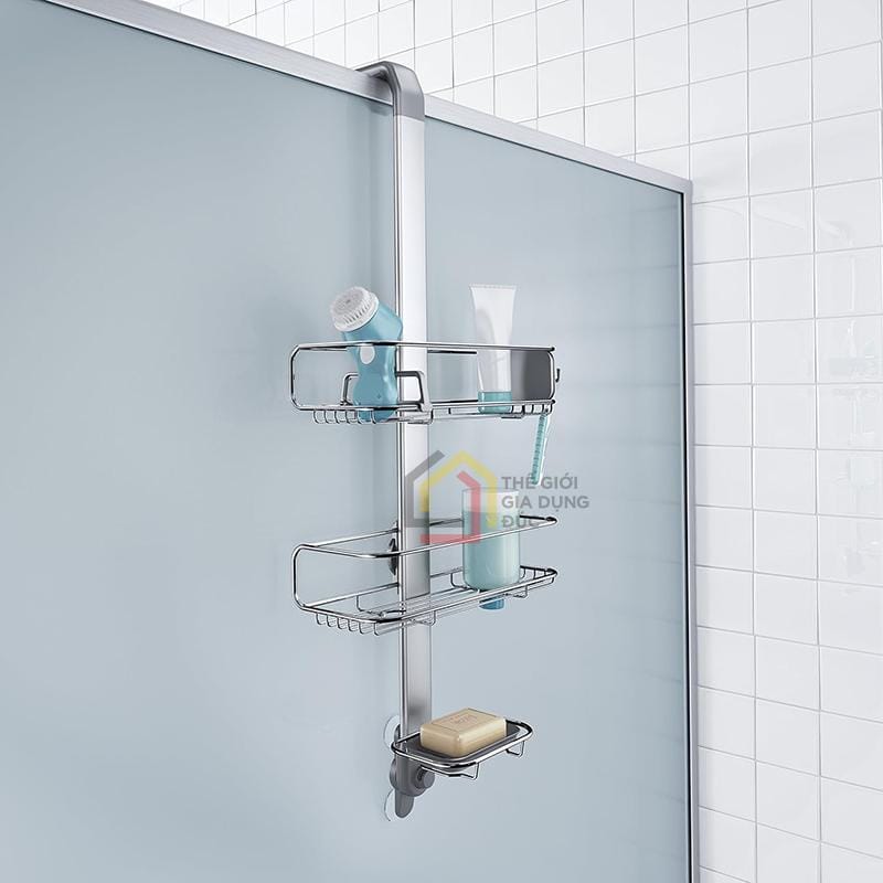 gia-de-dung-cu-nha-tam-caddy-simplehuman6 Giá để dụng cụ nhà tắm Caddy Simplehuman loại treo vách kính, không cần khoan đục