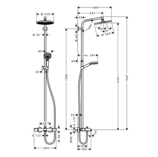 Sen cây Hansgrohe Crometta E 240 1Jet Showerpipe 3in1 (27298000 - Bát vuông)