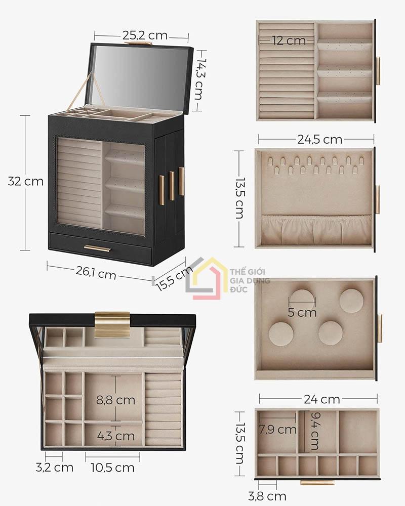 hop-dung-trang-suc-kinh-mat-songmics-5-lop-co-nap-kinh11 Hộp đựng trang sức, kính mắt Songmics 5 lớp có nắp kính