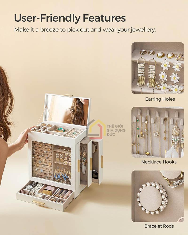 hop-dung-trang-suc-kinh-mat-songmics-5-lop-co-nap-kinh4 Hộp đựng trang sức, kính mắt Songmics 5 lớp có nắp kính