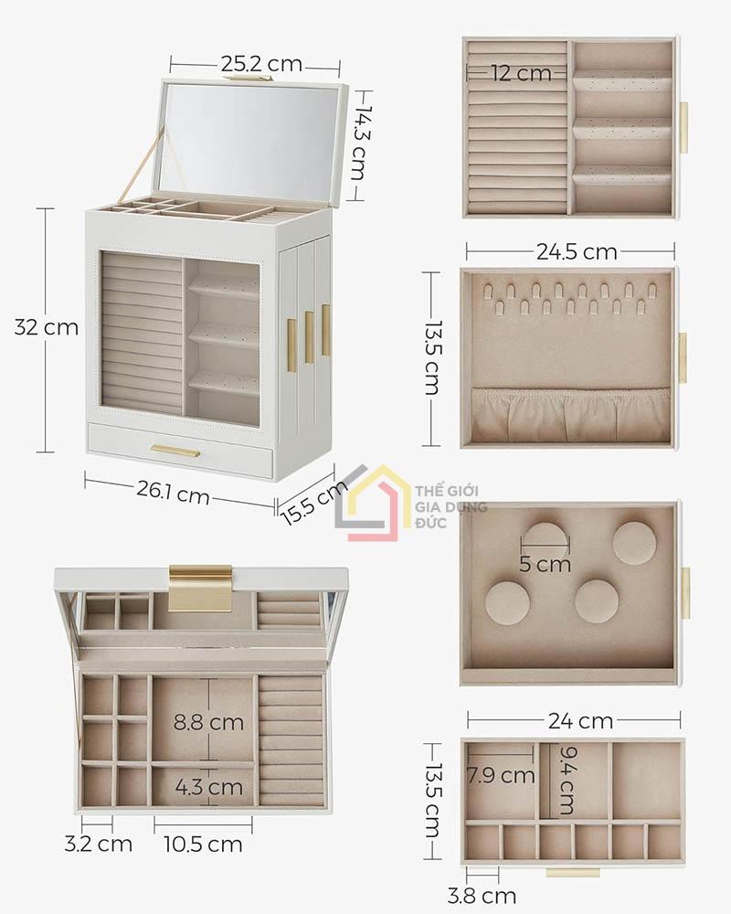 hop-dung-trang-suc-kinh-mat-songmics-5-lop-co-nap-kinh6 Hộp đựng trang sức, kính mắt Songmics 5 lớp có nắp kính