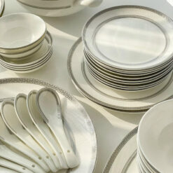 Bộ bát đĩa sứ xương Imperial London bạch kim anh 50 món