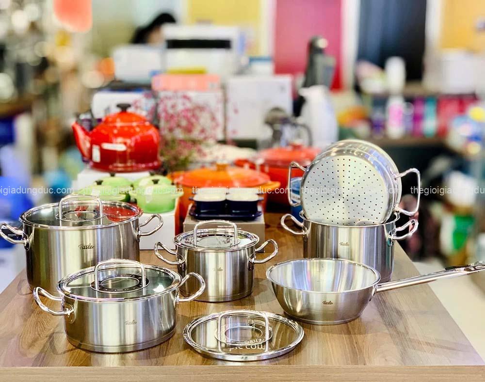 Bộ nồi Fissler Profi set 6 món vung kính (4 nồi, 1 chảo sâu lòng, 1 xửng hấp)