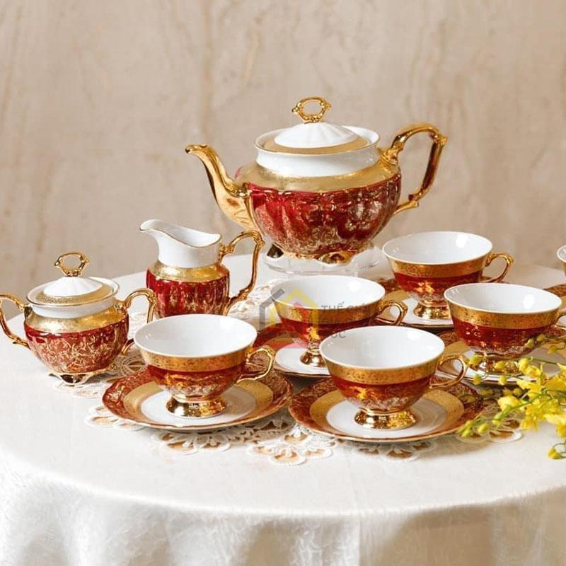 bo-tra-su-ma-vang-men-ngoc-trai-tiep-khac-bc124 Bộ trà sứ mạ vàng men ngọc trai Tiệp Khắc BC124