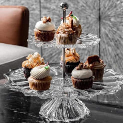 Kệ bánh, hoa quả pha lê 2 tầng Bohemia Plantica