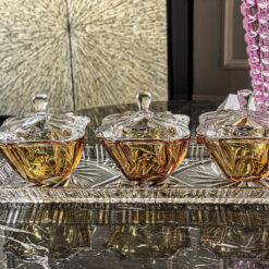 Combo khay + 3 thố mứt có nắp Bohemia (thố loại màu)