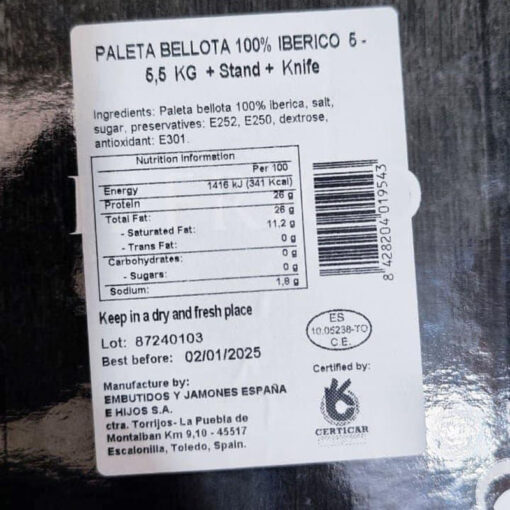 Đùi heo muối nguyên xương Paleta De Bellota 100% Iberica 5 -5,5kg
