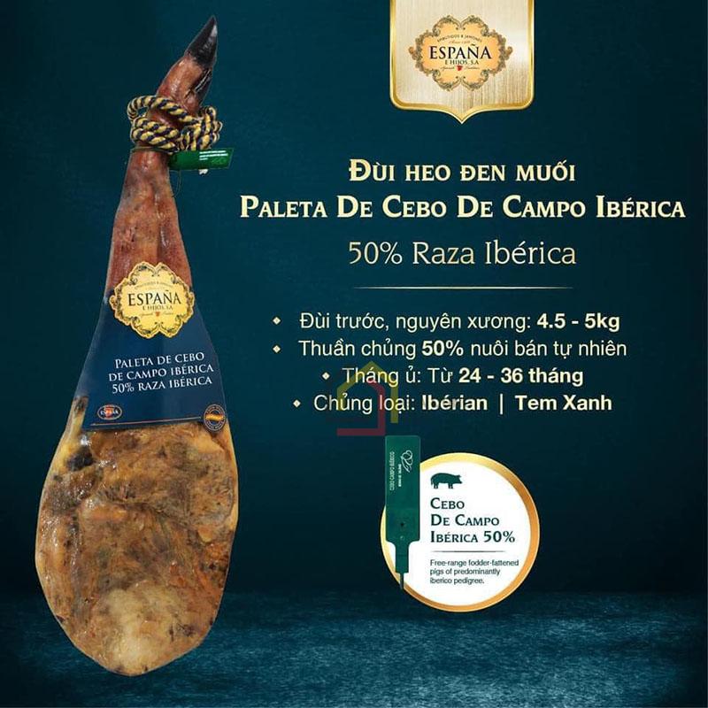 dui-lon-muoi-espana-jamon-iberico-de-cebo-50-kem-dao-thot-lon-den-45-5kg Đùi lợn muối Espana Jamon Iberico de cebo 50% (kèm dao thớt) lợn đen 4,5-5kg