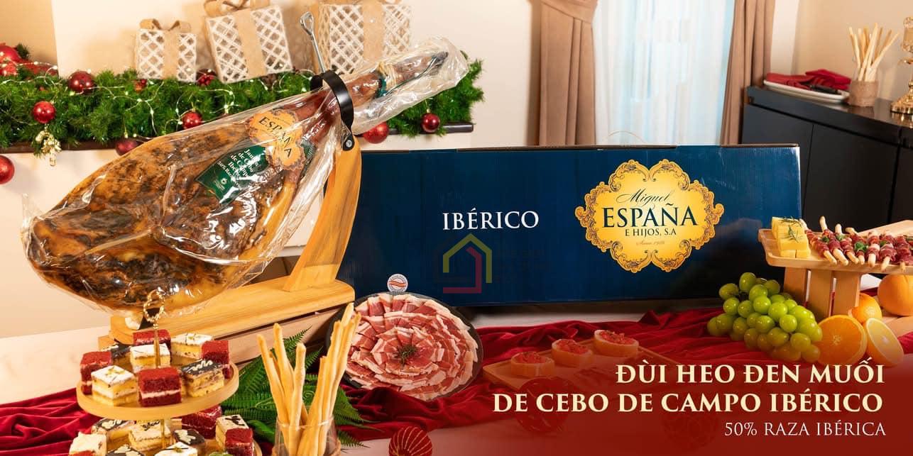 Đùi lợn muối Espana Jamon Iberico de cebo 50% (kèm dao thớt) lợn đen 4,5-5kg