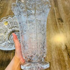 Set lọ hoa và mâm bồng Bohemia pha lê mài cao cấp