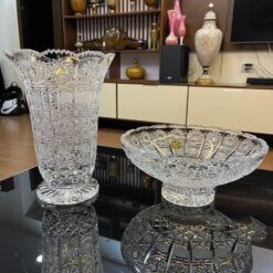 Set lọ hoa và mâm bồng Bohemia pha lê mài cao cấp