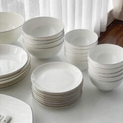 Set bát sứ Imperial 50 món viền mép chỉ bạc