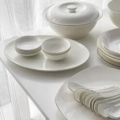 Set bát sứ Imperial 50 món viền mép chỉ bạc