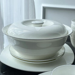 Set bát sứ Imperial 50 món trắng trơn viền mép chỉ bạc