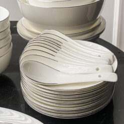 Set bát sứ Imperial 50 món trắng trơn viền mép chỉ bạc