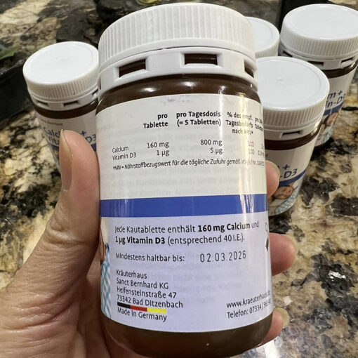 Viên ngậm Calcium + Vitamin D3 Sanct Bernhard vị socola lọ 150 viên