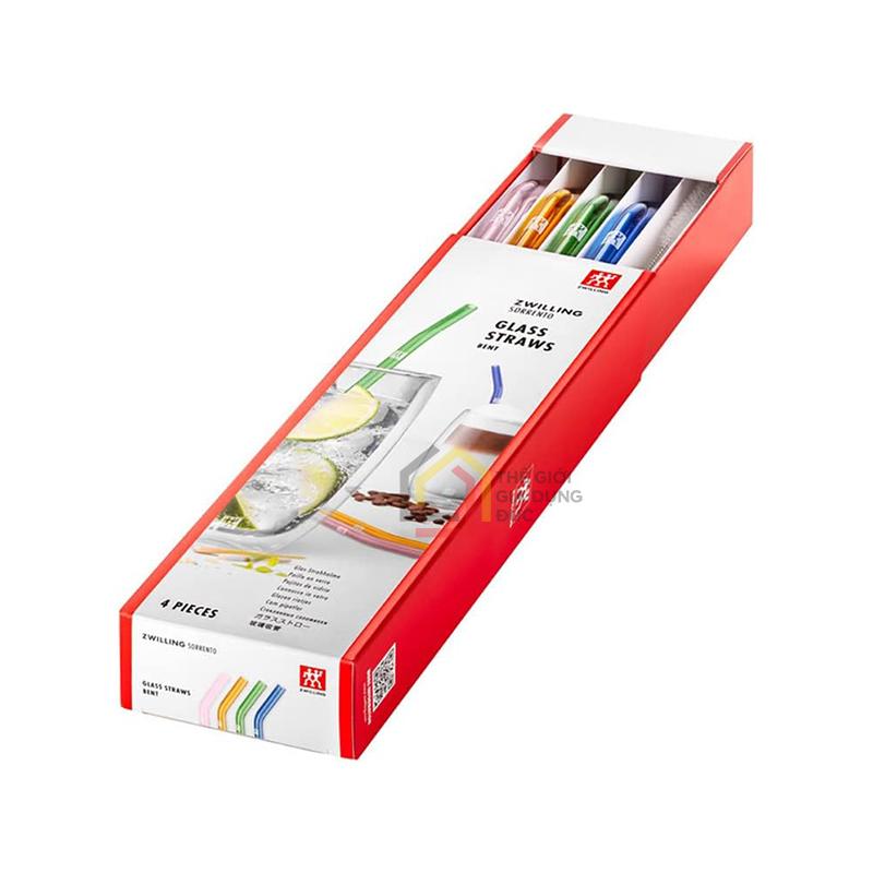 set-4-ong-hut-thuy-tinh-mau-sac-kem-choi-zwilling-23cm set 4 ống hút thủy tinh màu sắc kèm chổi Zwilling 23cm