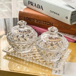 Set 3 món hũ đựng đường, hạt Bohemia Crystal