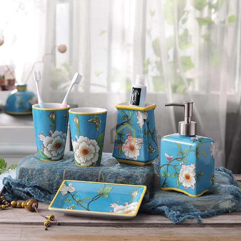 set-nha-tam-su-cao-cap-olive-uk-hoa-tiet-hoa-5-mon Set nhà tắm sứ cao cấp Olive UK họa tiết hoa 5 món