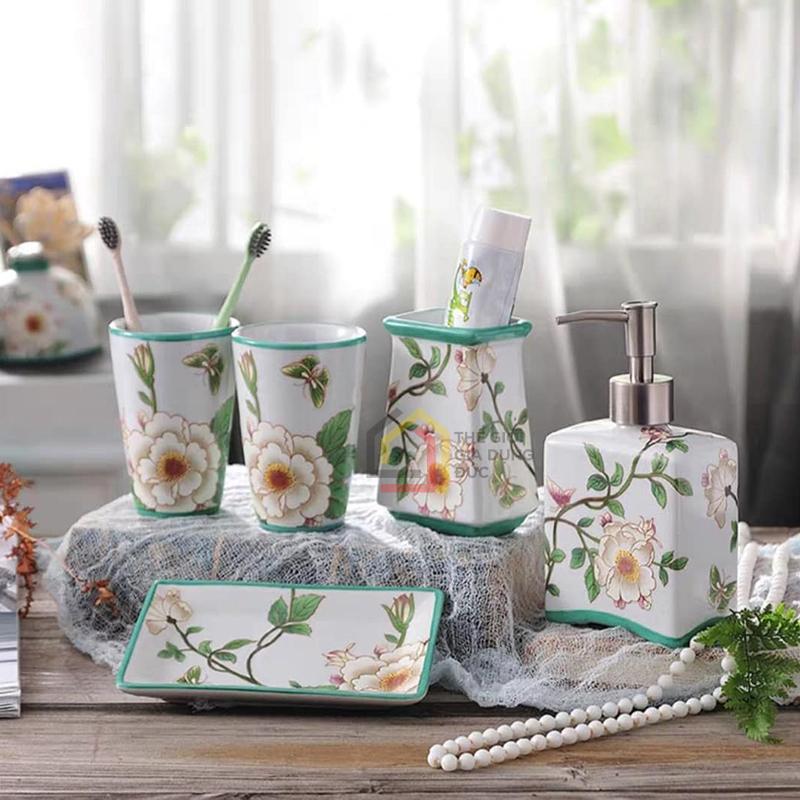 set-nha-tam-su-cao-cap-olive-uk-hoa-tiet-hoa-5-mon5 Set nhà tắm sứ cao cấp Olive UK họa tiết hoa 5 món