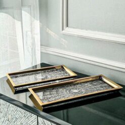 Sét pha lê mài mạ vàng Bohemia (1 khay 34cm + 2 thố)