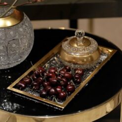 Sét pha lê mài mạ vàng Bohemia (1 khay 34cm + 2 thố)