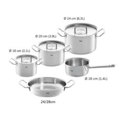 Bộ nồi Fissler Profi 5 món vung thép (3 nồi, 1 quánh, 1 chảo 24/28cm)