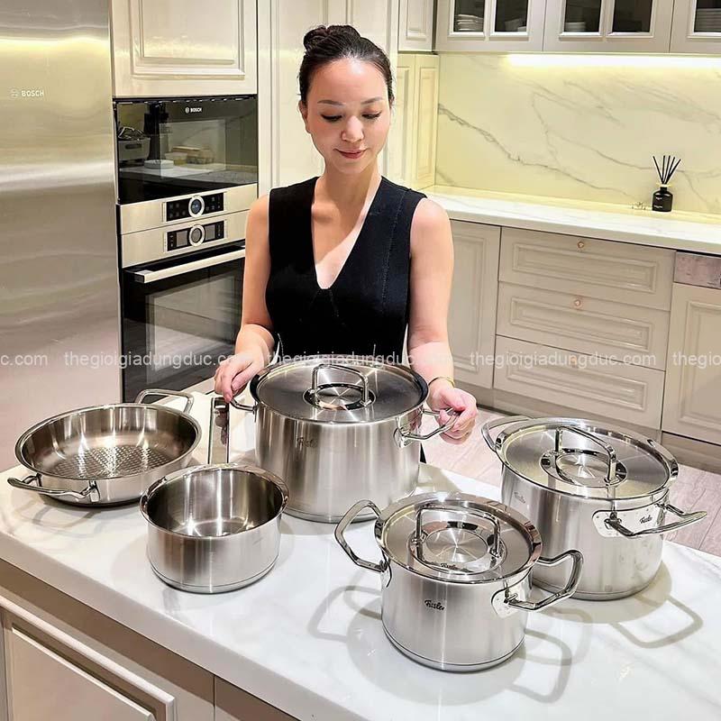 Bộ nồi Fissler Profi 5 món vung thép (3 nồi, 1 quánh, 1 chảo 24/28cm)