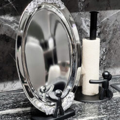 Khay phục vụ Oval decor, 2 mép đính hoa mạ bạc