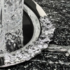 Khay phục vụ Oval decor, 2 mép đính hoa mạ bạc