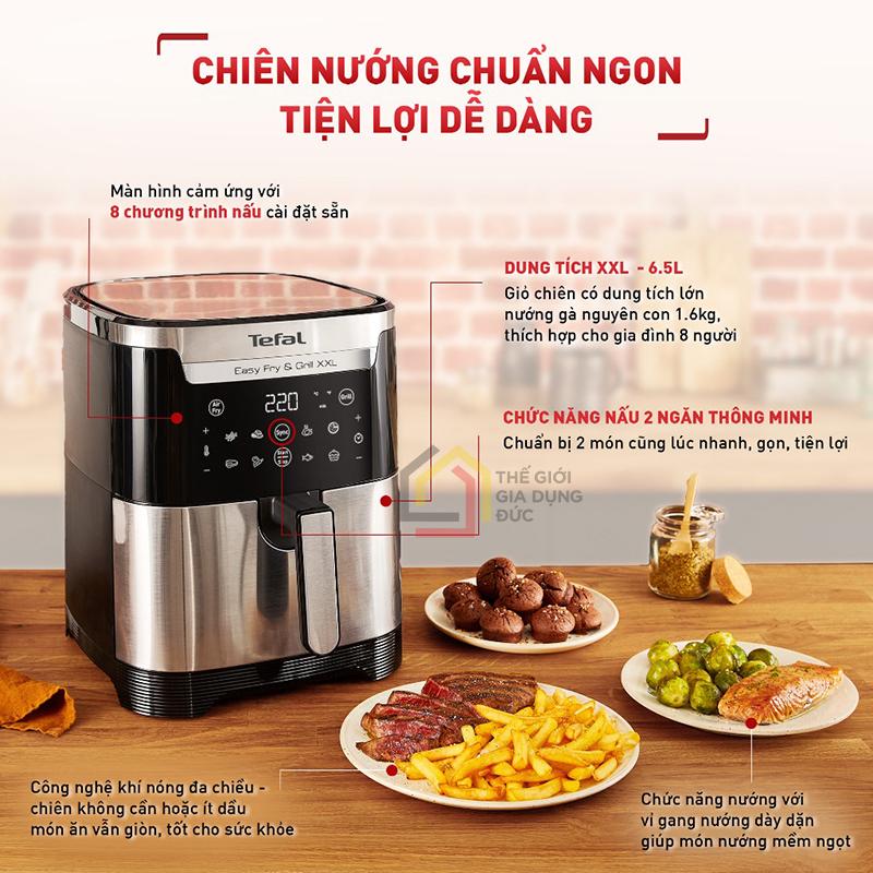 noi-chien-khong-dau-tefal-2in1-easy-fry-grill-6-5l-xxl-ey801d15-3 Nồi chiên không dầu Tefal 2in1 Easy Fry & Grill 6.5L XXL EY801D15