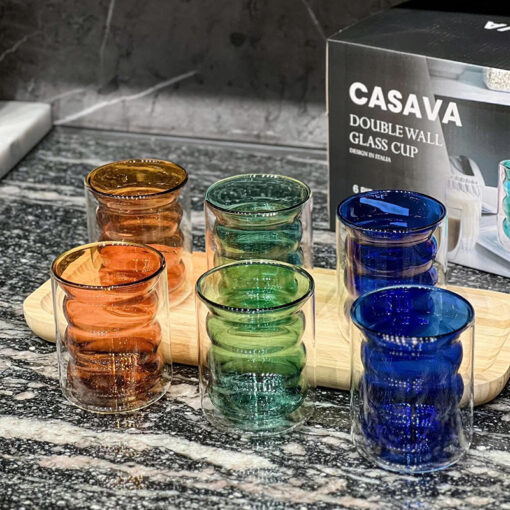 Set 6 cốc màu 2 lớp cách nhiệt Podium Casava Italy 250ml