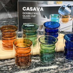 Set 6 cốc màu 2 lớp cách nhiệt Podium Casava Italy 250ml