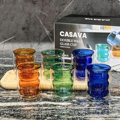 Set 6 cốc màu 2 lớp cách nhiệt Podium Casava Italy 250ml