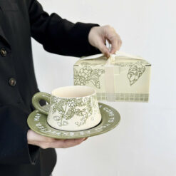 Sét tách trà và đĩa lót tách trà, cafe hoa mùa xuân