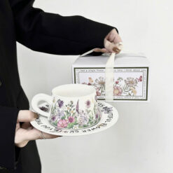 Sét tách trà và đĩa lót tách trà, cafe hoa mùa xuân