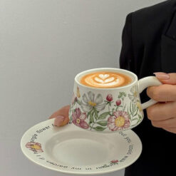 Sét tách trà và đĩa lót tách trà, cafe hoa mùa xuân