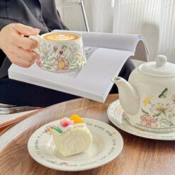 Sét tách trà và đĩa lót tách trà, cafe hoa mùa xuân