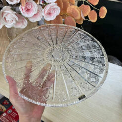 Đĩa pha lê Bohemia hoa văn mài size 34cm (hình bông tuyết)